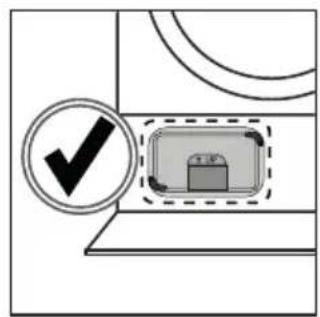 Diagram showing a checkmark inside a rectangular box with a battery icon, likely indicating inspection or status.