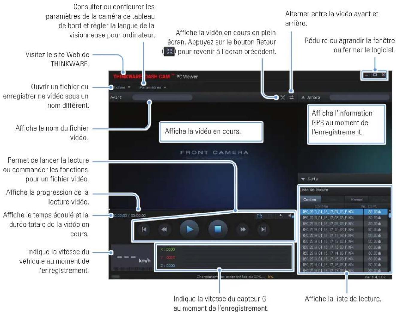 Thinkware X700 - Disposition de l'écran de la visionneuse pour ordinateur (Windows) - 1