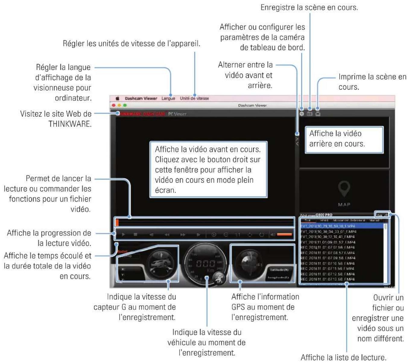 Thinkware Q800 PRO - Disposition de l'écran de la visionneuse pour ordinateur (pour mac) - 1
