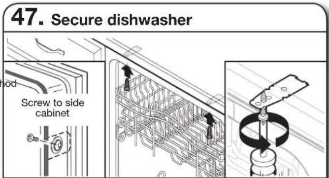 47. Secure dishwasher Screw to side cabinet