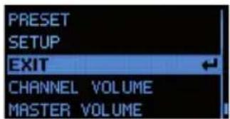 PRESET SETUP EXIT CHANNEL VOLUME MASTER VOLUME