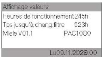 MIELE PAC 1080 - Afficher les valeurs de fonctionnement - 1