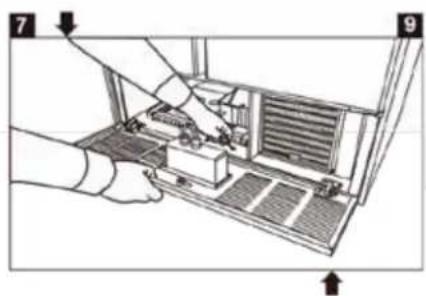 Diagram showing a hand inserting components into an air vent with labeled parts 7 and 9