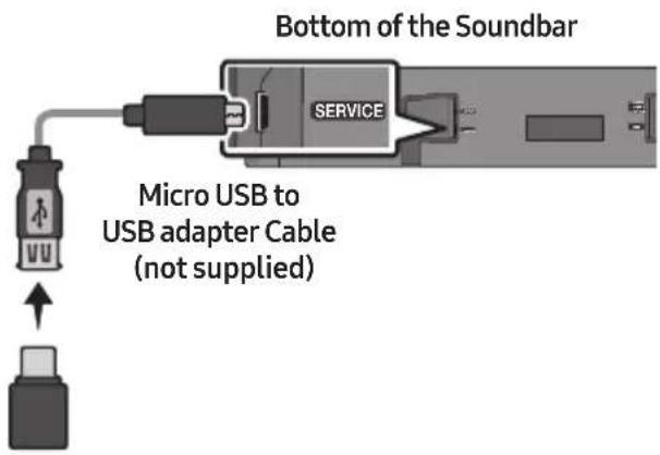 Bottom of the Soundbar SERVICE Micro USB to USB adapter Cable (not supplied)