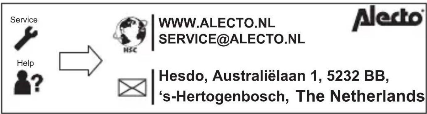 Service Help WWW.ALECTO.NL SERVICE@ALECTO.NL HSC Hesdo, Australiëlaan 1, 5232 BB, 's-Hertogenbosch, The Netherlands