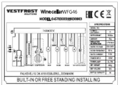 VESTFROST Wine cellar WFG46 MODEL-0-67800381/8830003 SPECIFICATIONS ITEM NO. SHEET NAME: 12 VEGETABLE 50 gm CIRCUIT 20 gm POMEGRANATE 20 gm MATERIALS 20 gm POWER 3.5kV POWER LAMP 3.5kV RUTTER 100 gm RUST FLOWER 100 gm DRUM CONCEPT 40 gm FALKEVE 12 OK 4105 ESILERO, DENMARK BUILT-IN OR FREE STANDING INSTALLING