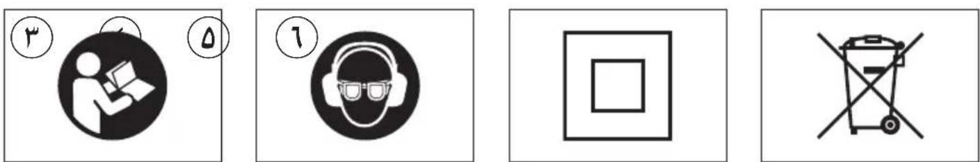 Four black-and-white icons representing different workplace safety symbols: person using a device, head戴 glasses, square with crosshair, and no litter.