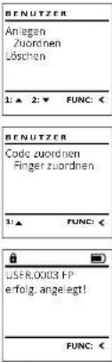 Burg Wächter DualSafe DS 415 E FP - Untermenü Administrator / Benutzer / Zuordnen / Finger zuordnen - 1