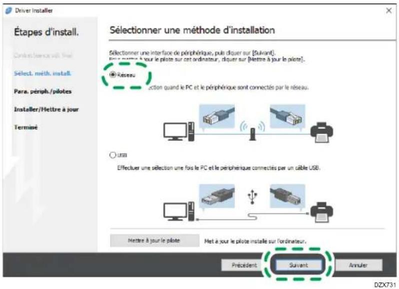 RICOH IM 8000 - Sélectionnez [Réseau], puis cliquez sur [Suisant]. - 1
