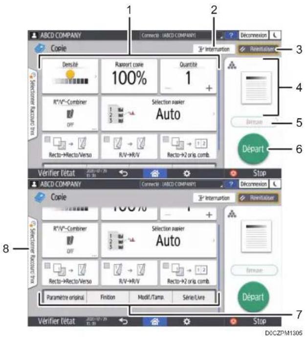 RICOH IM 8000 - Utilisation de l'écran Copie (standard) - 1