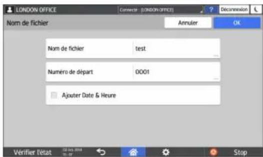 RICOH IM 8000 - Pour spécifique le nom de fichier, appuyez sur [Nom de fichier] et saisissez le nom de fichier. - 1