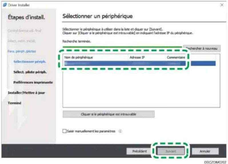 RICOH IM 8000 - Sélectionnez cet apparil parmi les périhériques détectés puis cliquez sur [Suvant]. - 1