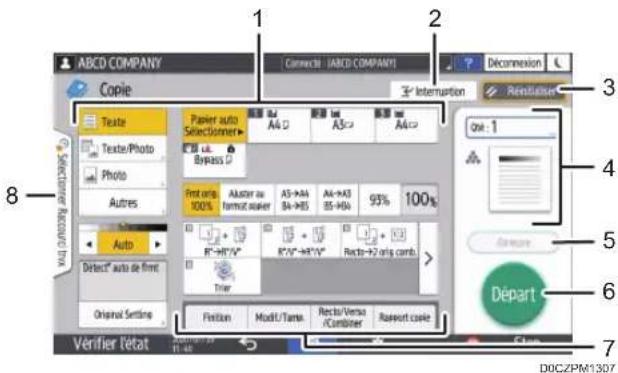 RICOH IM 8000 - Utilisation de l'écran Copie (Aucun écran de défilament) - 1