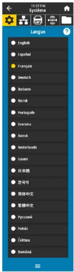 11:07 PM Système Langue English Español Français Deutsch Italiano Norsk Português Svenska Dansk Nederlands Suomi 日本語 한국어 简体中文 繁體中文 Русский Polski Češčina Română