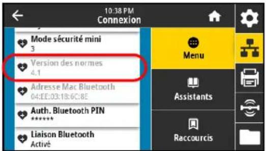 ZEBRA ZE511 - Connexion > bluetooth > version des normes - 1