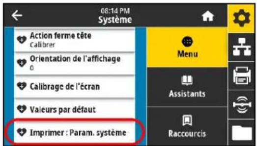 ZEBRA ZE511 - Système > paramètres > imprimer : param. système - 2