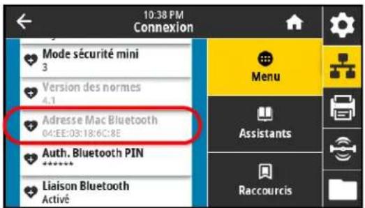 ZEBRA ZE511 - Connexion > bluetooth > adresse MAC bluetooth - 1