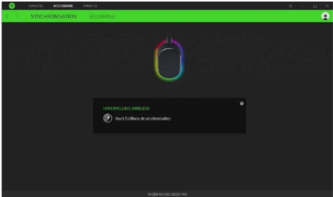 SYNAPSE ACCESSDIRE PROFILES SYNCHRONISATION ÉCLAIRAGE HYPERPOLLING WIRELESS Ouvir l'utilitaire de synchronisation RAZER MOUSE DOCK PRO