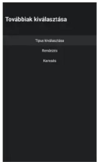 Továbbiak kiválasztása Tipus kiválasztása Rendezés Keresés
