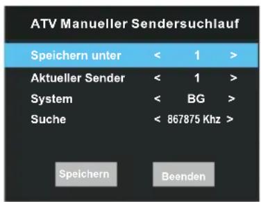 OK ODL 4385 UCTIB - - ATV Manual Tuning (ATV Manueller Sendersuchlauf): Hiermit haben Sie Möglichkeit, ATV-Kanäle manuell zu speichern. - 1