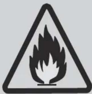 Warning sign depicting a flame symbol in a triangular frame