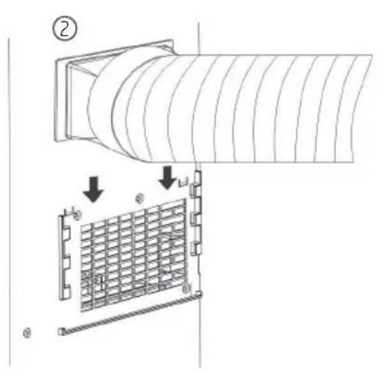 Technical diagram showing airflow or ventilation system with labeled components and directional arrows