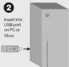 2 Insert into USB port on PC or Xbox
