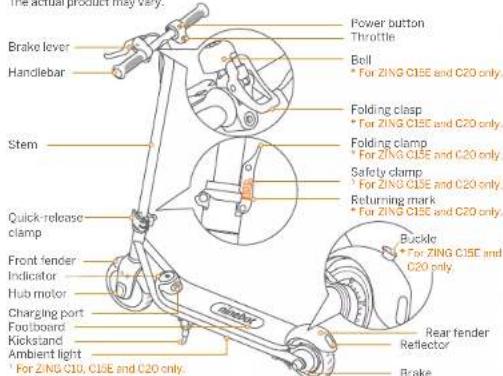 SEGWAY Ninebot eKickScooter ZING C10 - Parts and Functions - 1