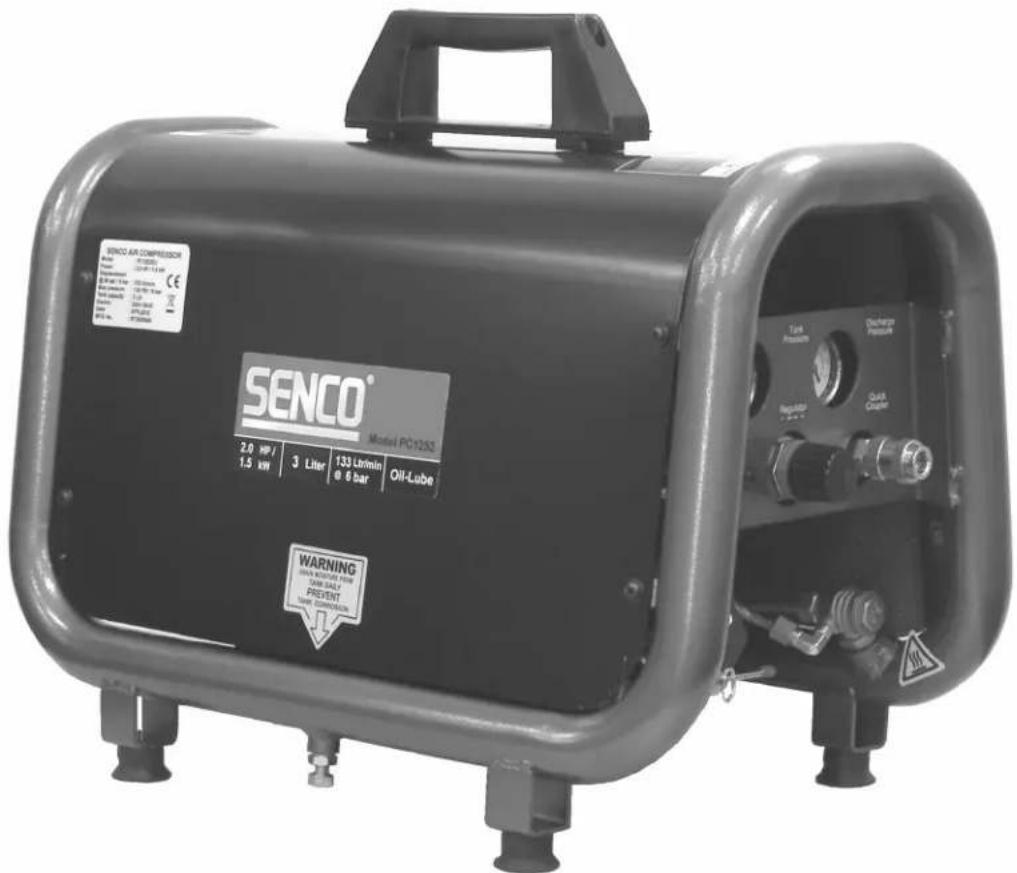 SENCO AIR COMPRESSION Model PC1252 2.0 HP / 1.5 kW 3 Litter 133 Lr/min @ 6 bar Oil-Lube WARNING ONION KITCHER FOR CABB BHAFT PREVENT TUBE GENERATION