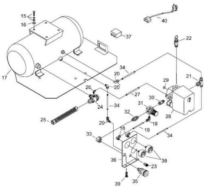 Technical diagram of an industrial machine with numbered components and labeled parts