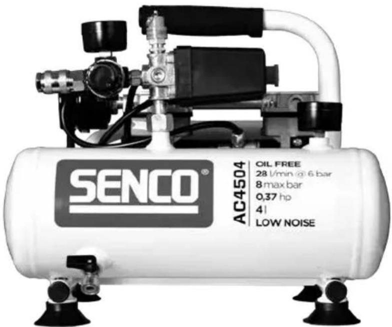 SENCO® AC4504 OIL FREE 28 l/min @ 6 bar 8 max bar 0,37 hp 4! LOW NOISE
