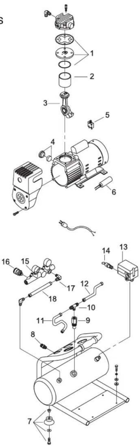 Exploded view diagram of an electric motor assembly with numbered parts for identification