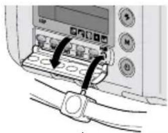 Diagram showing a device with labeled buttons and an arrow indicating a process or operation, possibly for electronic or control system use.