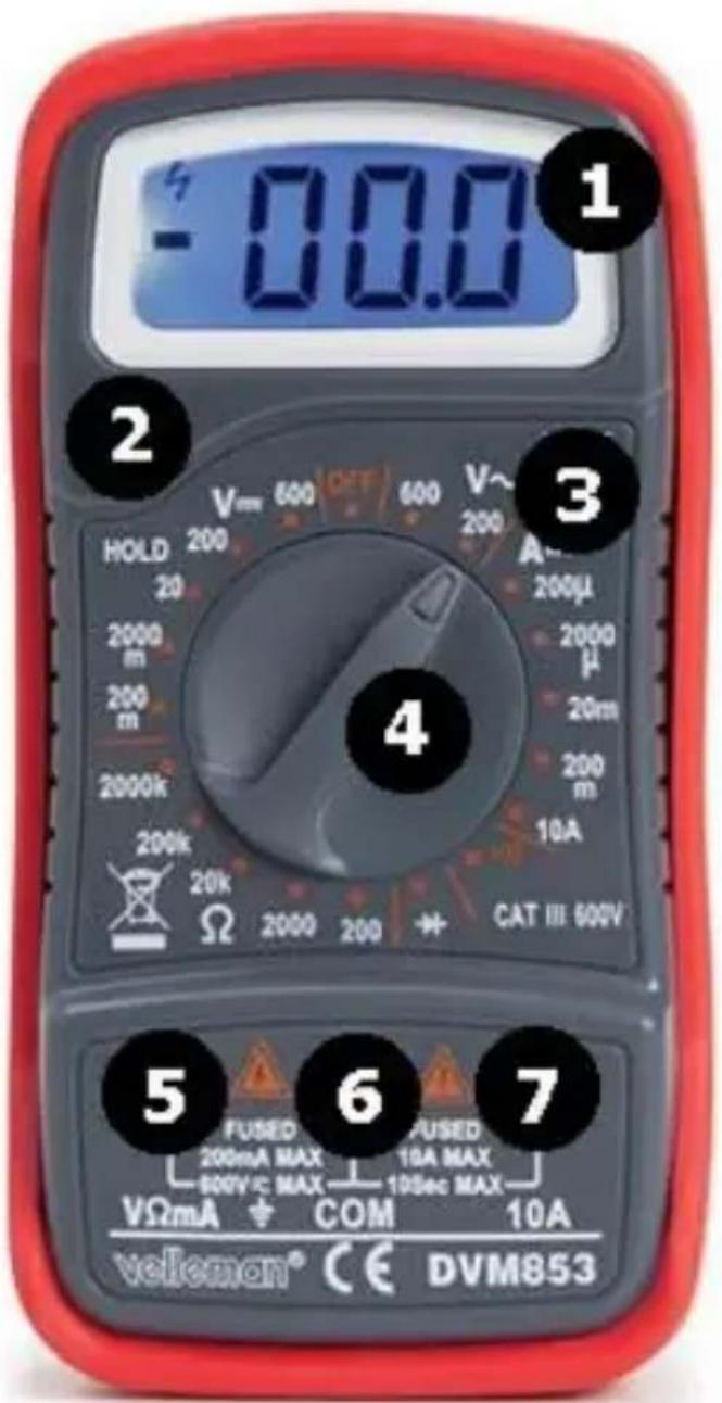 - 00.0 1 2 3 4 5 6 7 FUSED 200mA MAX 600V/c MAX VΩmA ± COM 10A velenan® CE DVM853