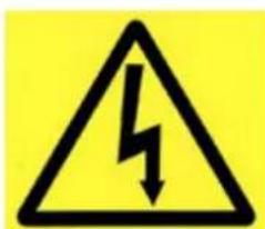 Warning sign depicting a lightning bolt symbol on a yellow background