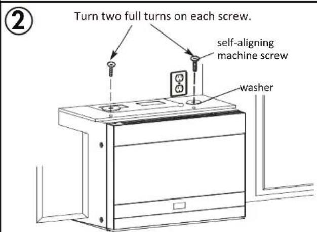 Turn two full turns on each screw. self-aligning machine screw washer