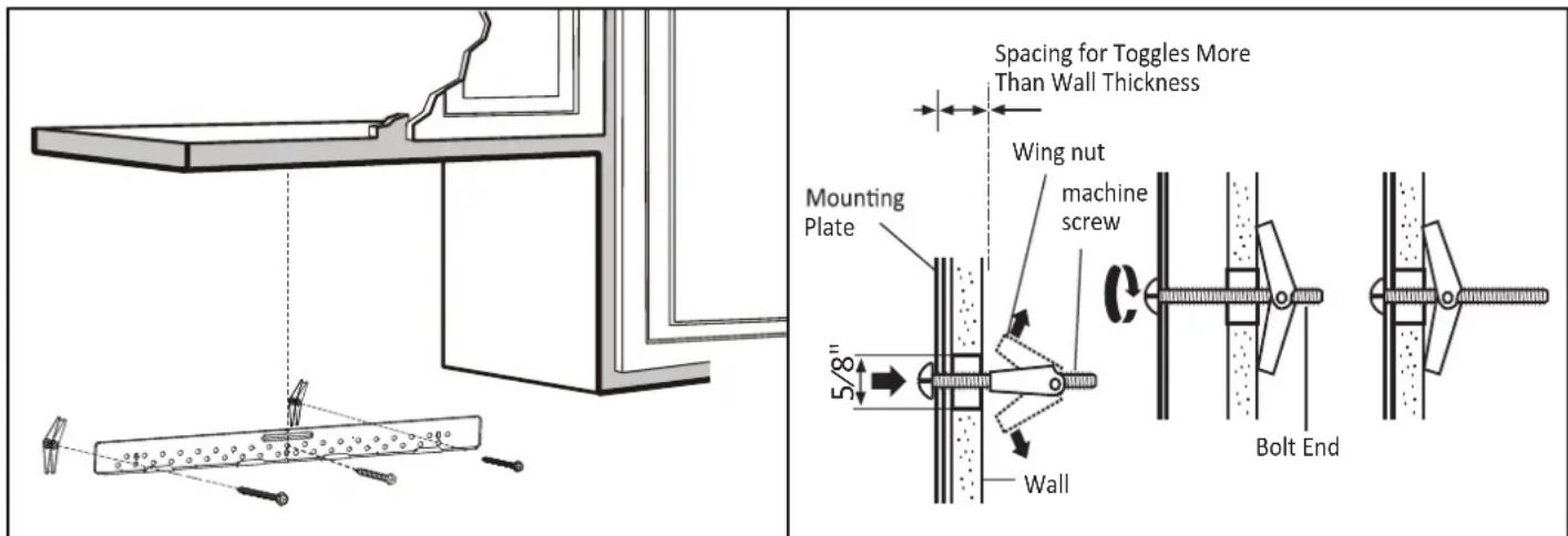 Spacing for Toggles More Than Wall Thickness Wing nut machine screw Mounting Plate 5/8" Wall Bolt End