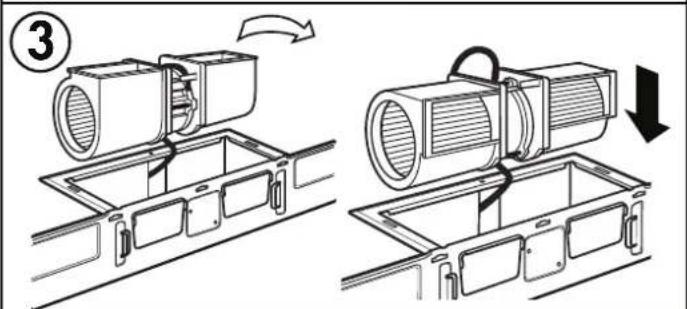 Diagram showing two mechanical assembly steps with labeled components and directional arrows indicating motion or assembly.