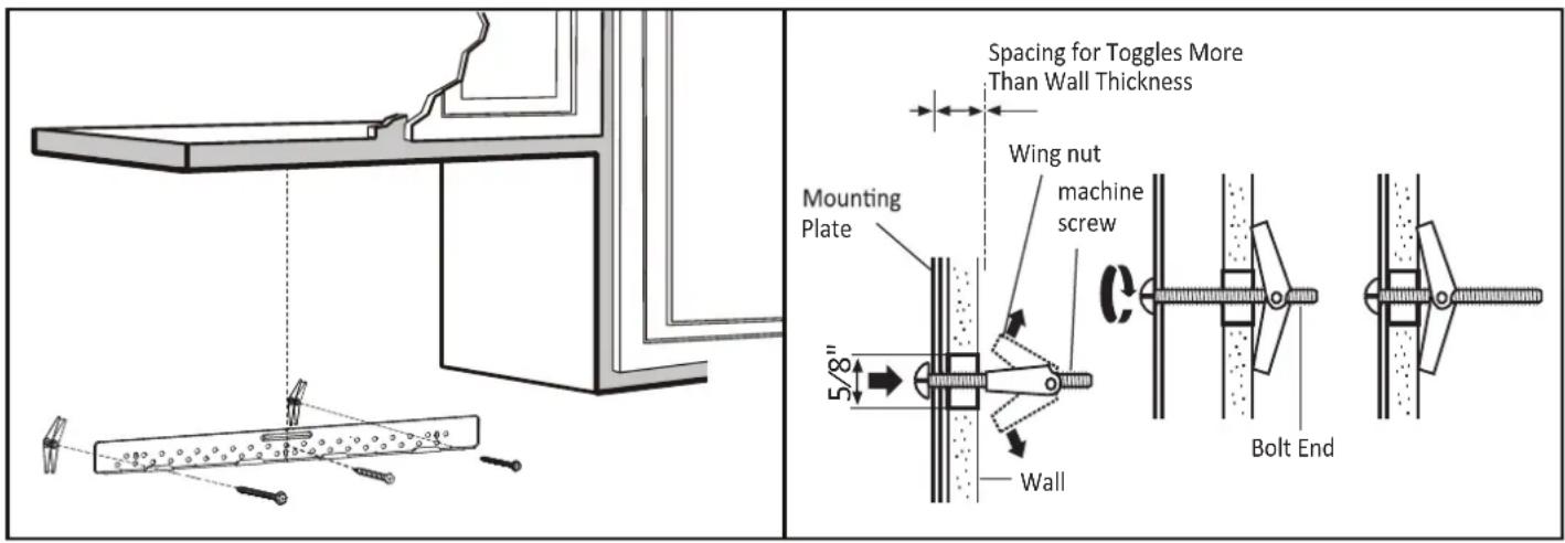 Spacing for Toggles More Than Wall Thickness Wing nut machine screw Mounting Plate 5/8" Wall Bolt End
