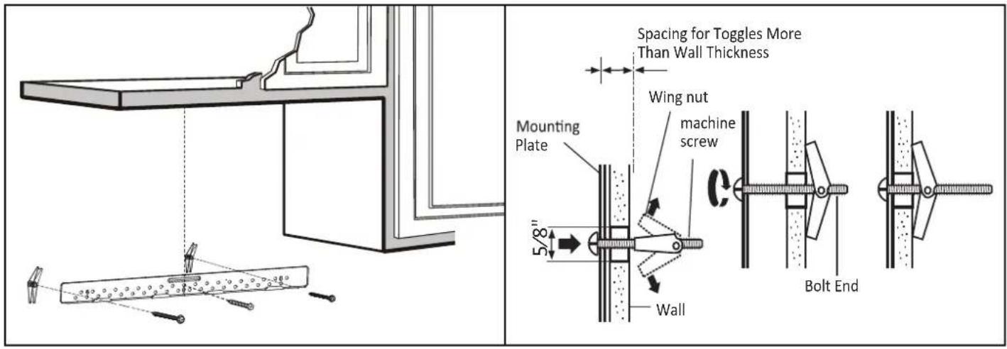 Spacing for Toggles More Than Wall Thickness Wing nut machine screw Mounting Plate 5/8" Wall Bolt End