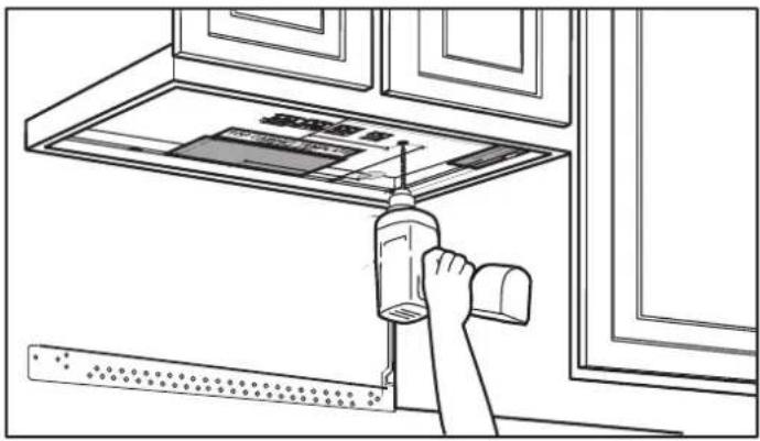 Diagram showing a hand using a tool to clean or install a window with labeled components and a ruler below.