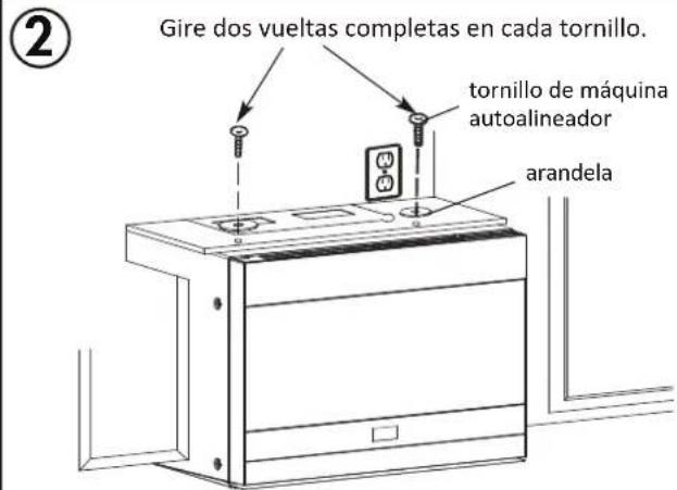 Gire dos vueltas completas en cada tornillo. tornillo de máquina autoalineador arandela