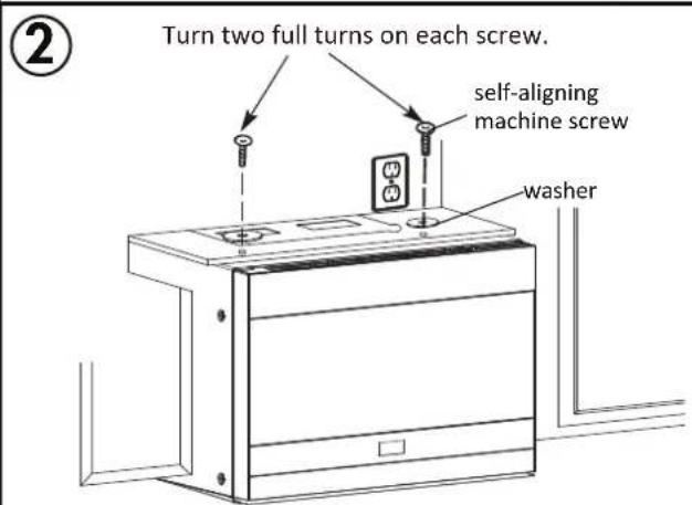 Turn two full turns on each screw. self-aligning machine screw washer