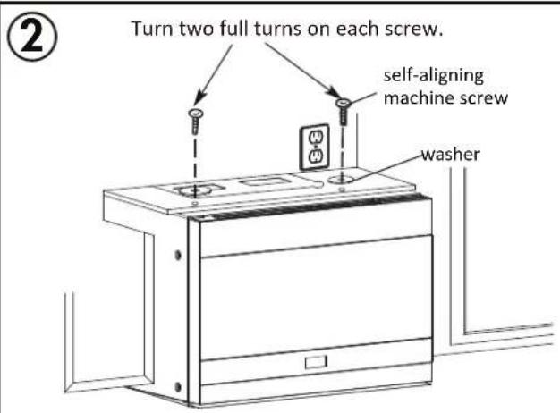 Turn two full turns on each screw. self-aligning machine screw washer