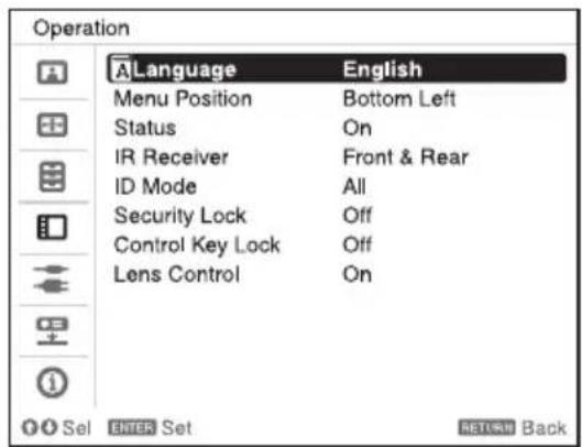 SONY VPLFHZ75 - Selezione della lingua del menu - 1