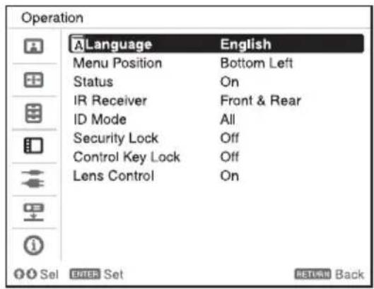 SONY VPLFHZ75 - Selecting the Menu Language - 1