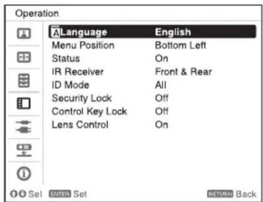 SONY VPLFHZ75 - Wählen der Menüsprache - 1