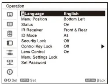 SONY VPLFHZ80 - Selezione del menu Language - 1