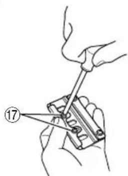 Diagram showing hands using a screwdriver to adjust or install a component, labeled with number 17