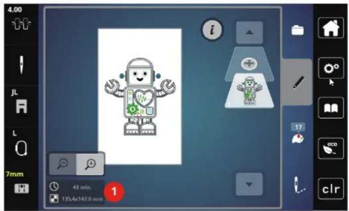 Bernette b79 - Contrôler la durée de broderie et la taille du motif de broderie - 1